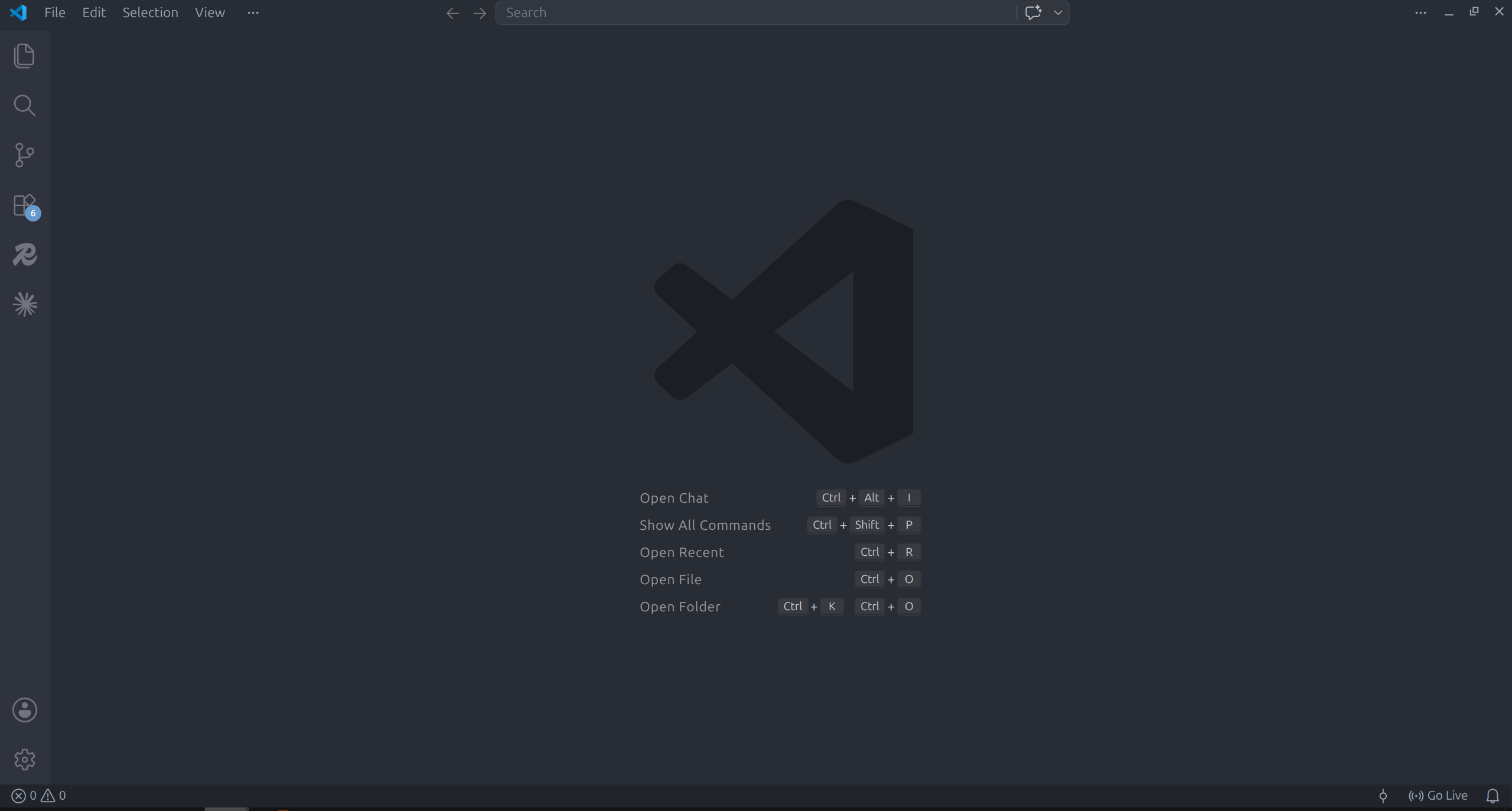 VSCode fresh welcome screen