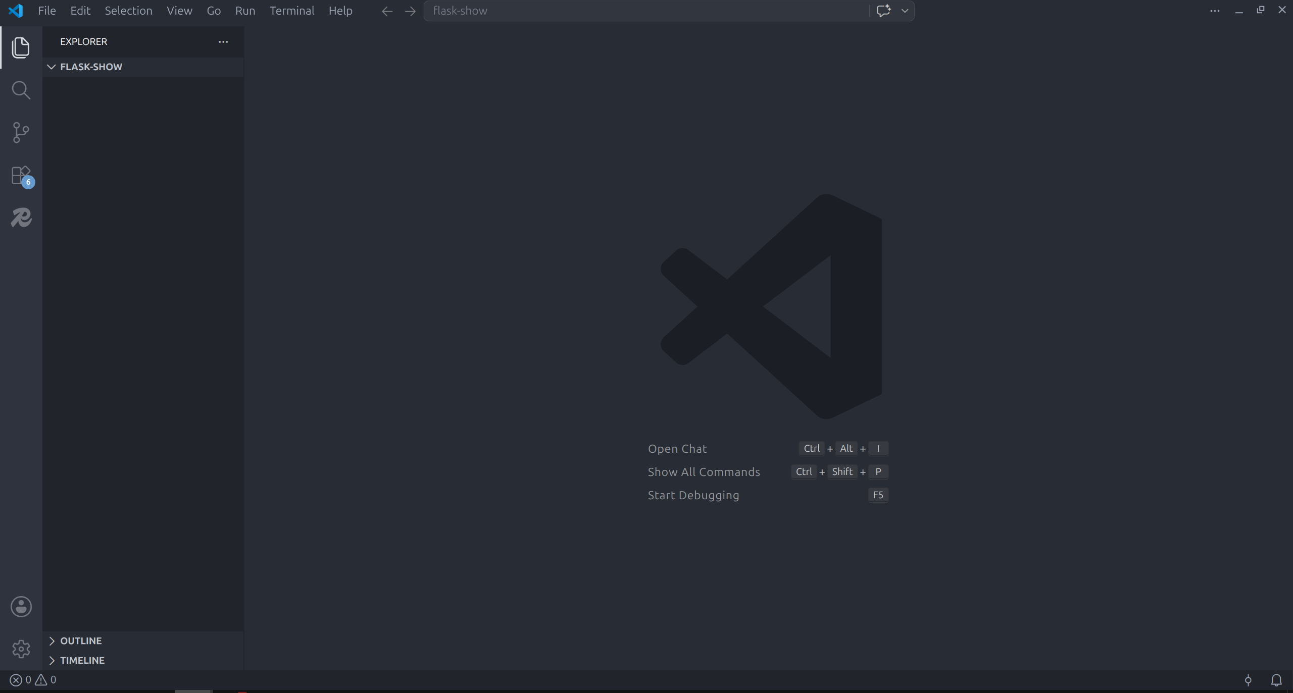 Empty project folder open in VSCode Explorer