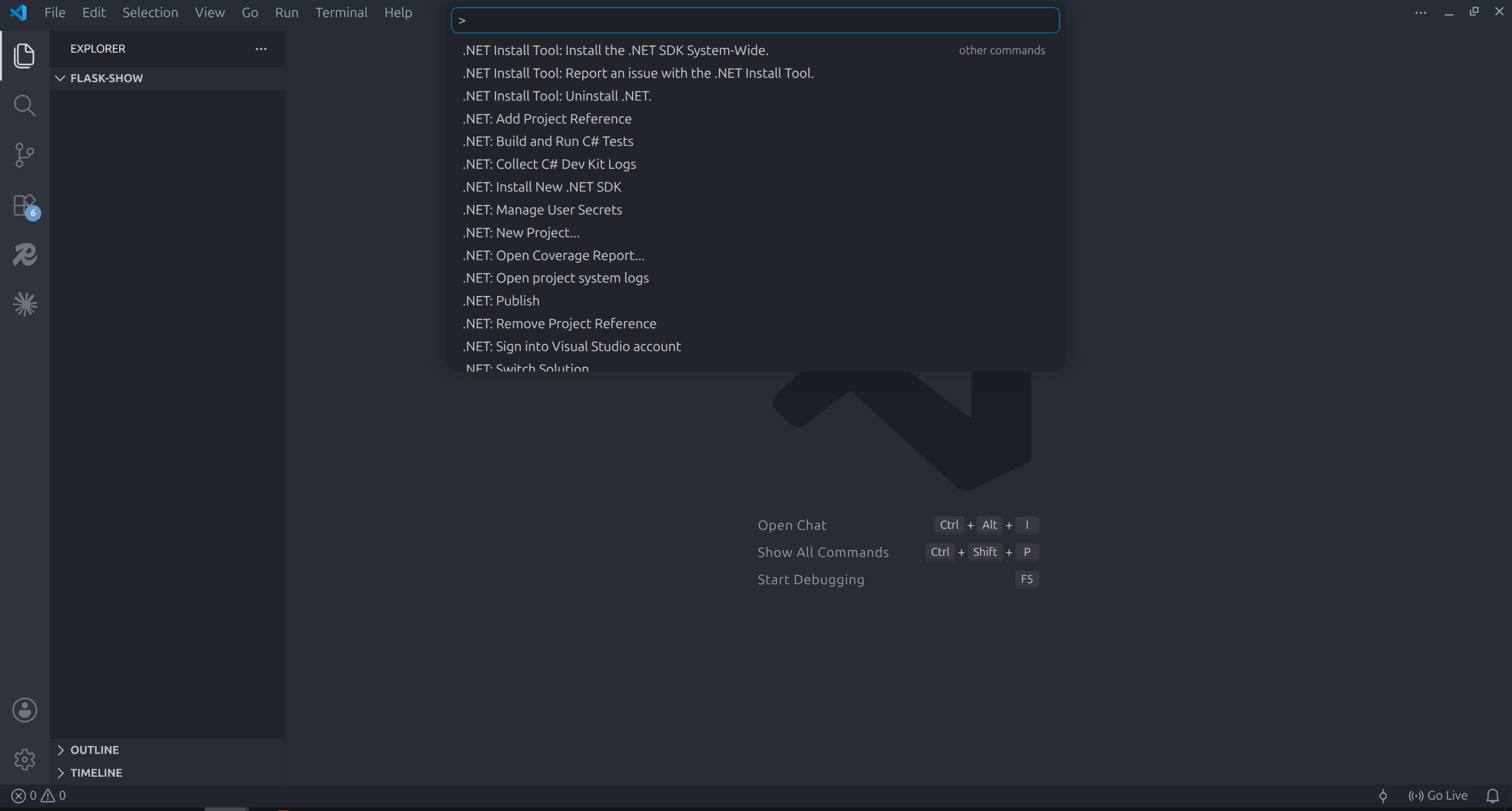 VSCode Command Palette open