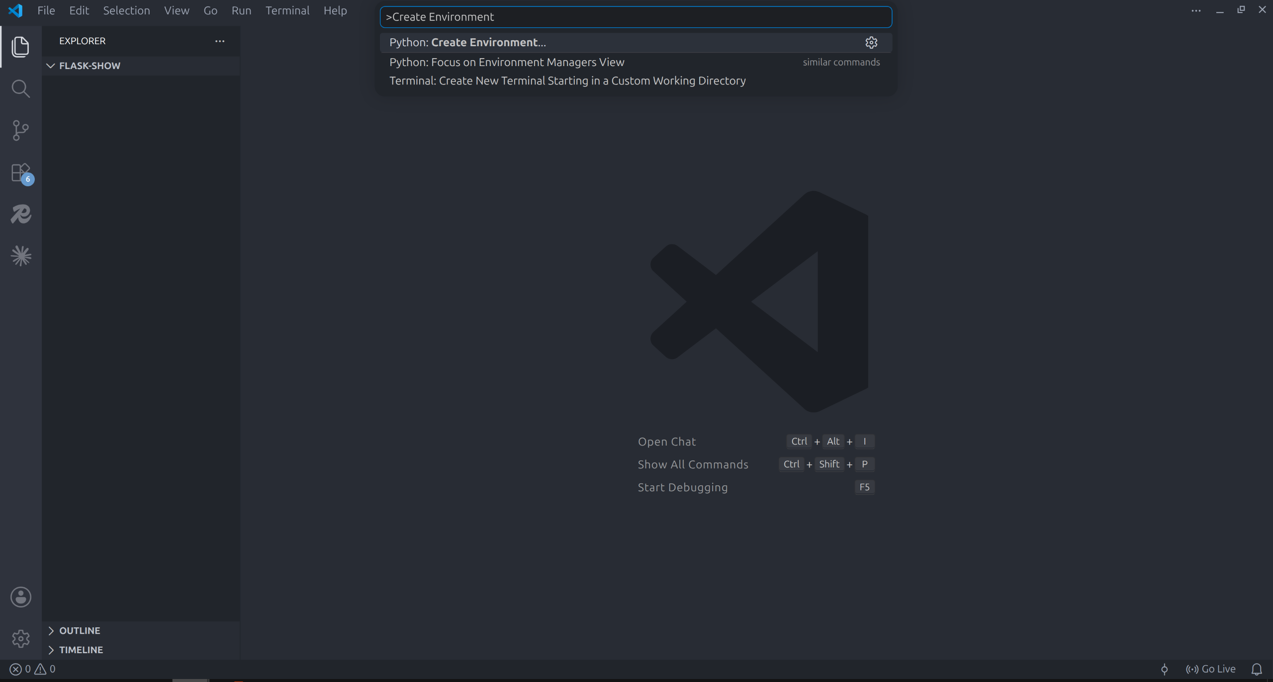 Command Palette showing "Create Environment" option