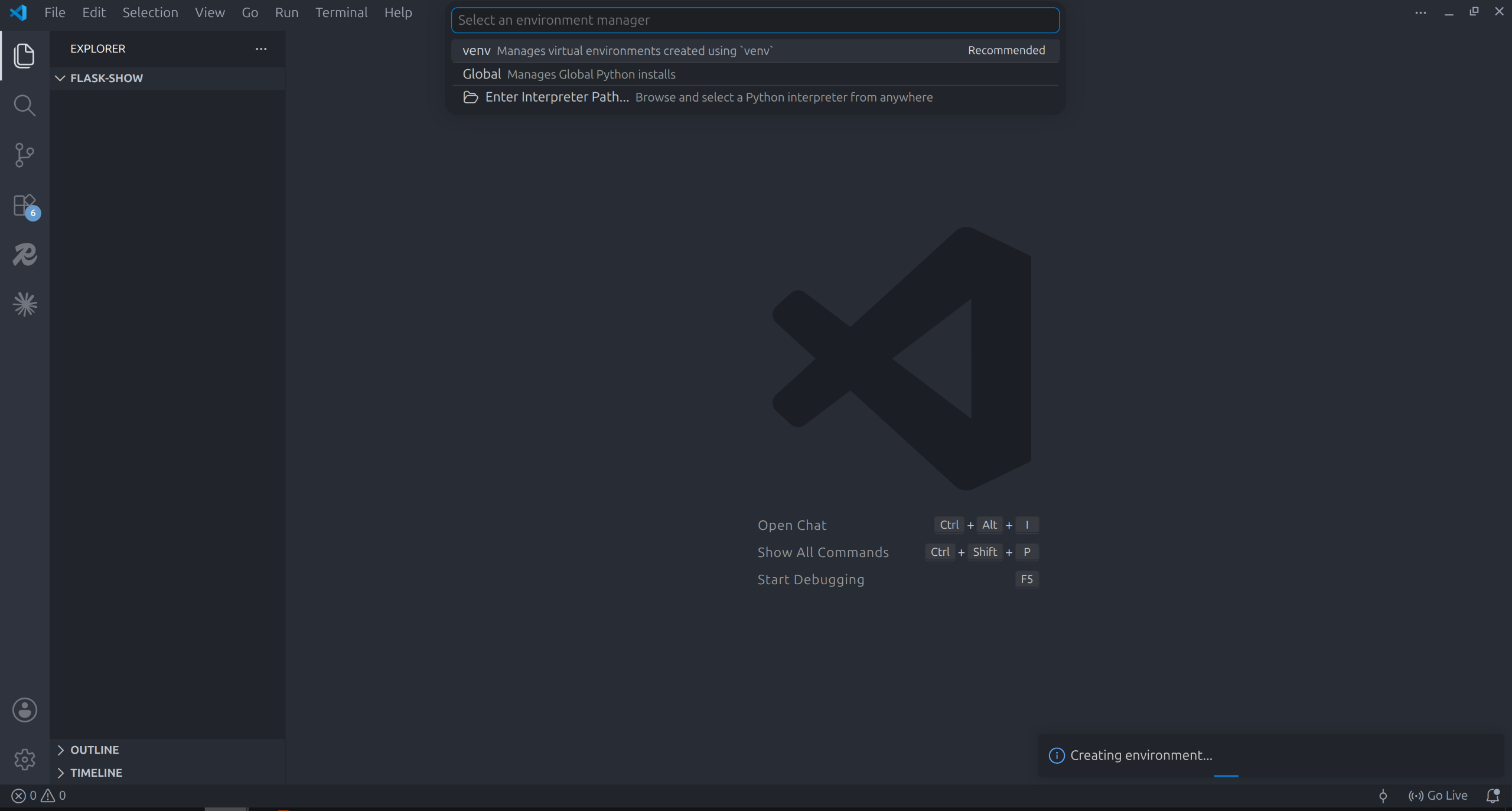 Venv option selected