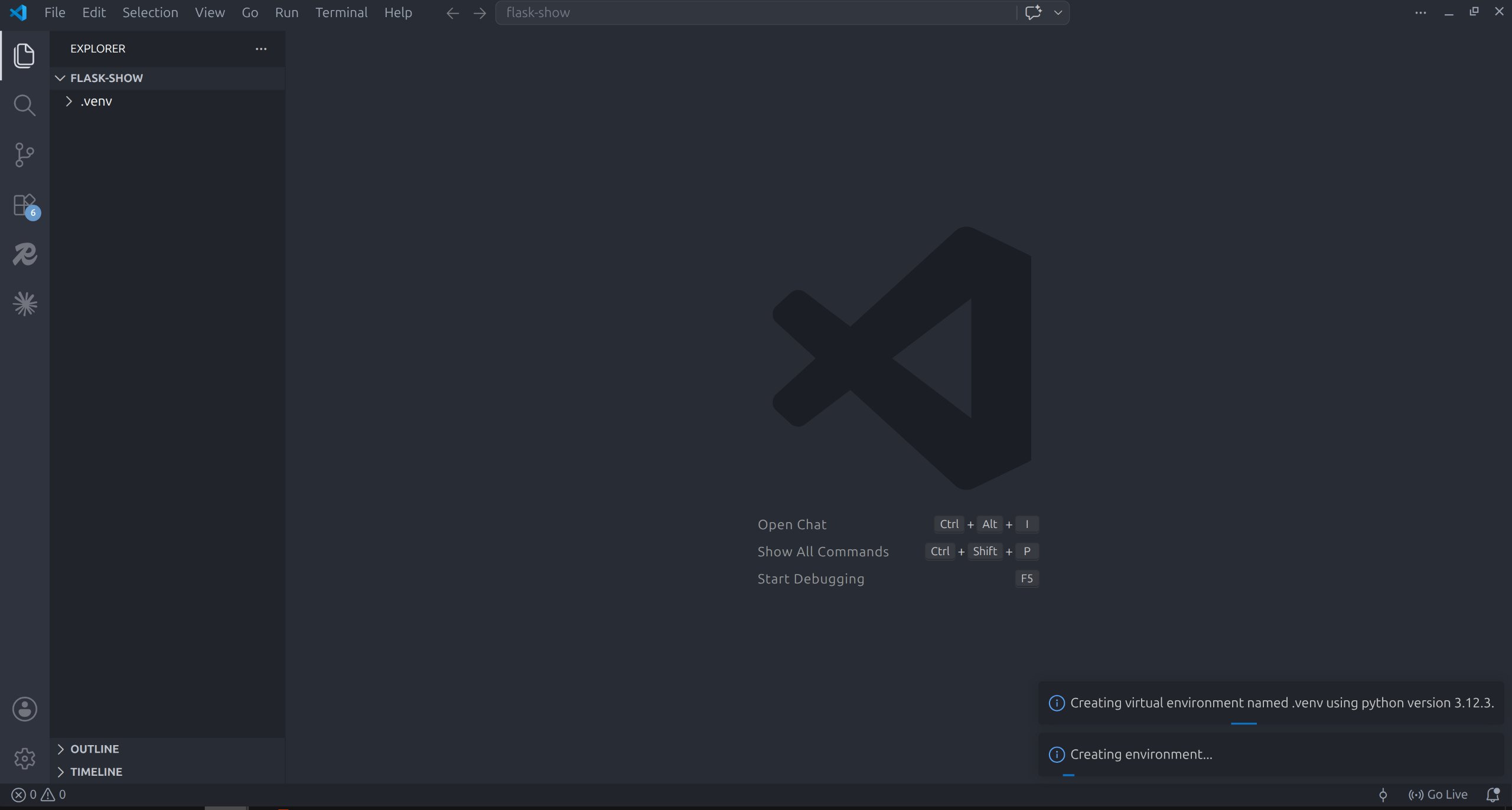 Virtual environment being created