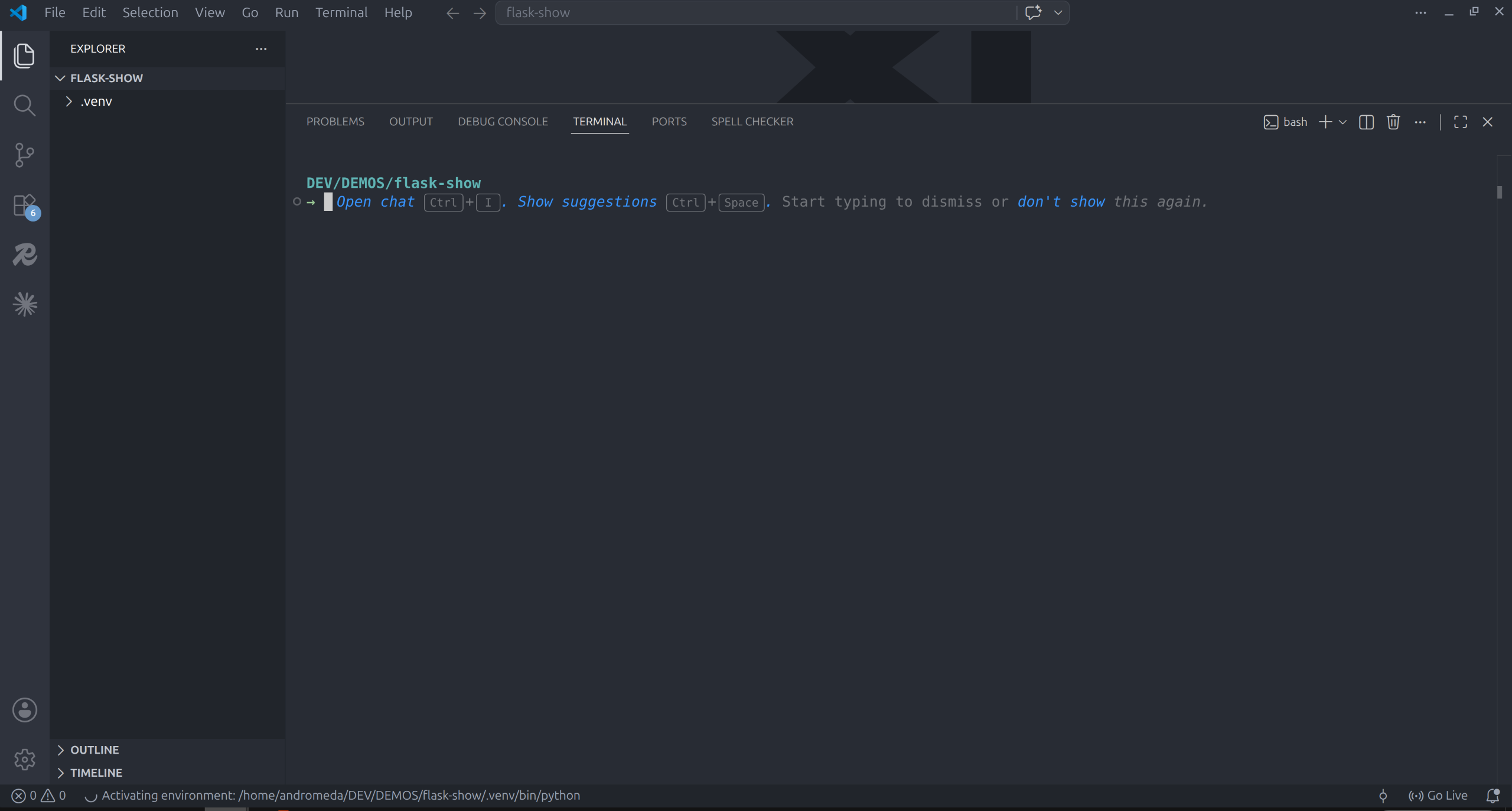Terminal loading as the virtual environment activates